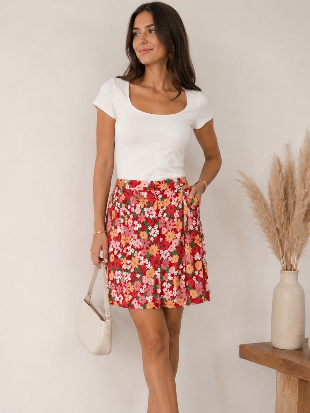 Des petits haut Elaia Floral Button-Front Women's Skirt sz T4